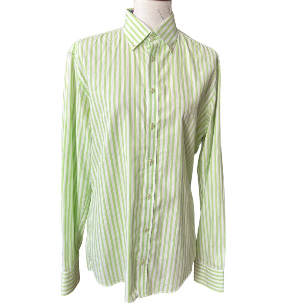 Ventti Green and White Long Sleeve Button Down Shirt Sz L